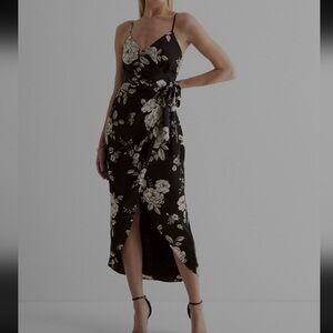 Black Floral Faux Wrap High Low Dress